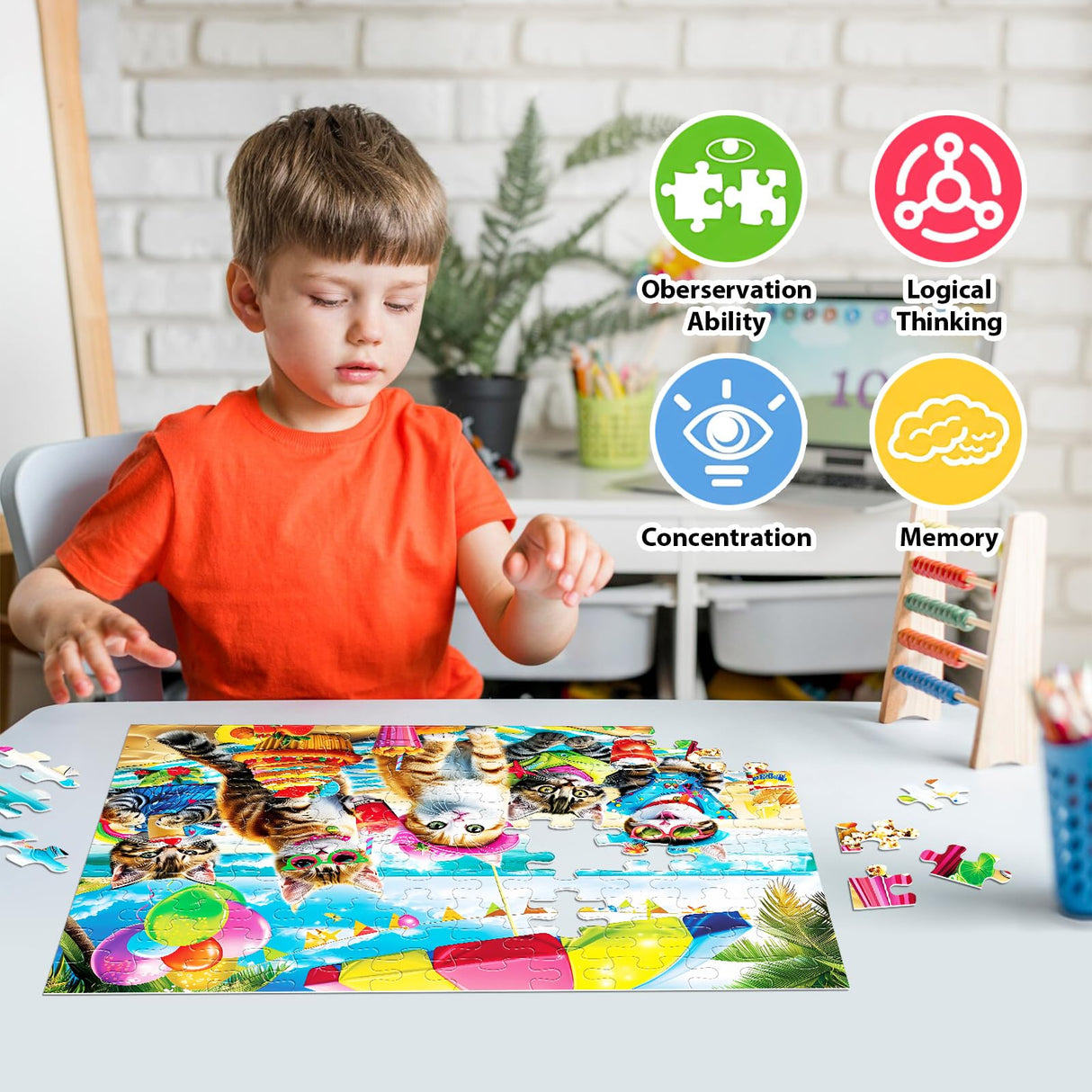 Puzzles for Kids Ages 4-8 6-8 8-10 Year Old and Seniors - Funny Cats Puzzle Beach Kitten Jigsaw Puzzles, 100 Piece Puzzle for Toddler Children Learning Educational Puzzles Toys for Boys and Girls Jeacirio