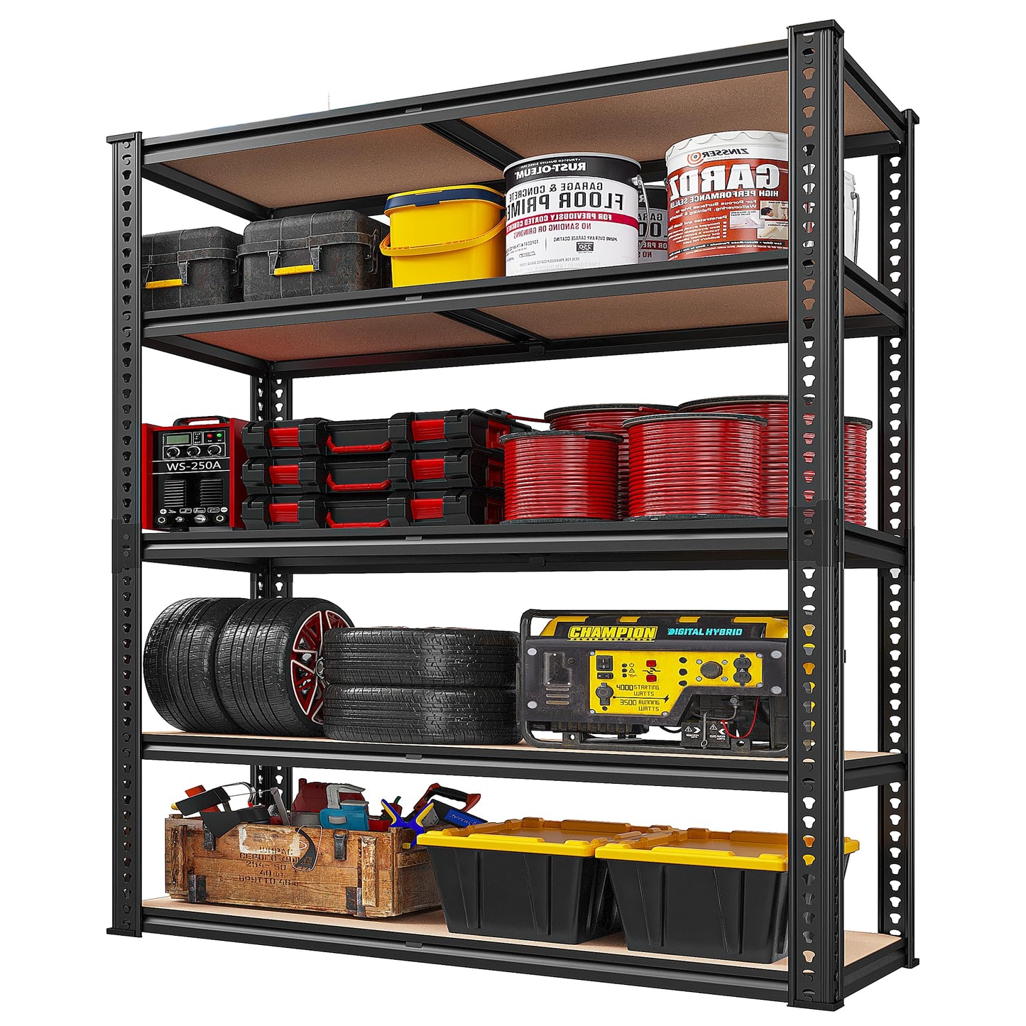 REIBII 72''H Garage Shelving 2500LBS Storage Shelves Heavy Duty Shelving 5 Tier Metal Shelves for Garage Shelves Adjustable Shelving Units and Storage for Closet Pantry Shelf, 72" H x 40" W x 20" D