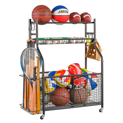 Mythinglogic Sports Equipment Garage Organizer,Garage Ball Storage for Sports Gear and Toys, Rolling Ball Cart with Wheels for Indoor/Outdoor Use