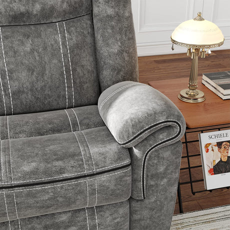 Acme Furniture Zubaida 41" x 87" Modern Velvet Reclining Sofa with USB Dock, 1 Storage Drawer, Tight Back & Seat Cushion, in 2-Tone Gray Finish Acme