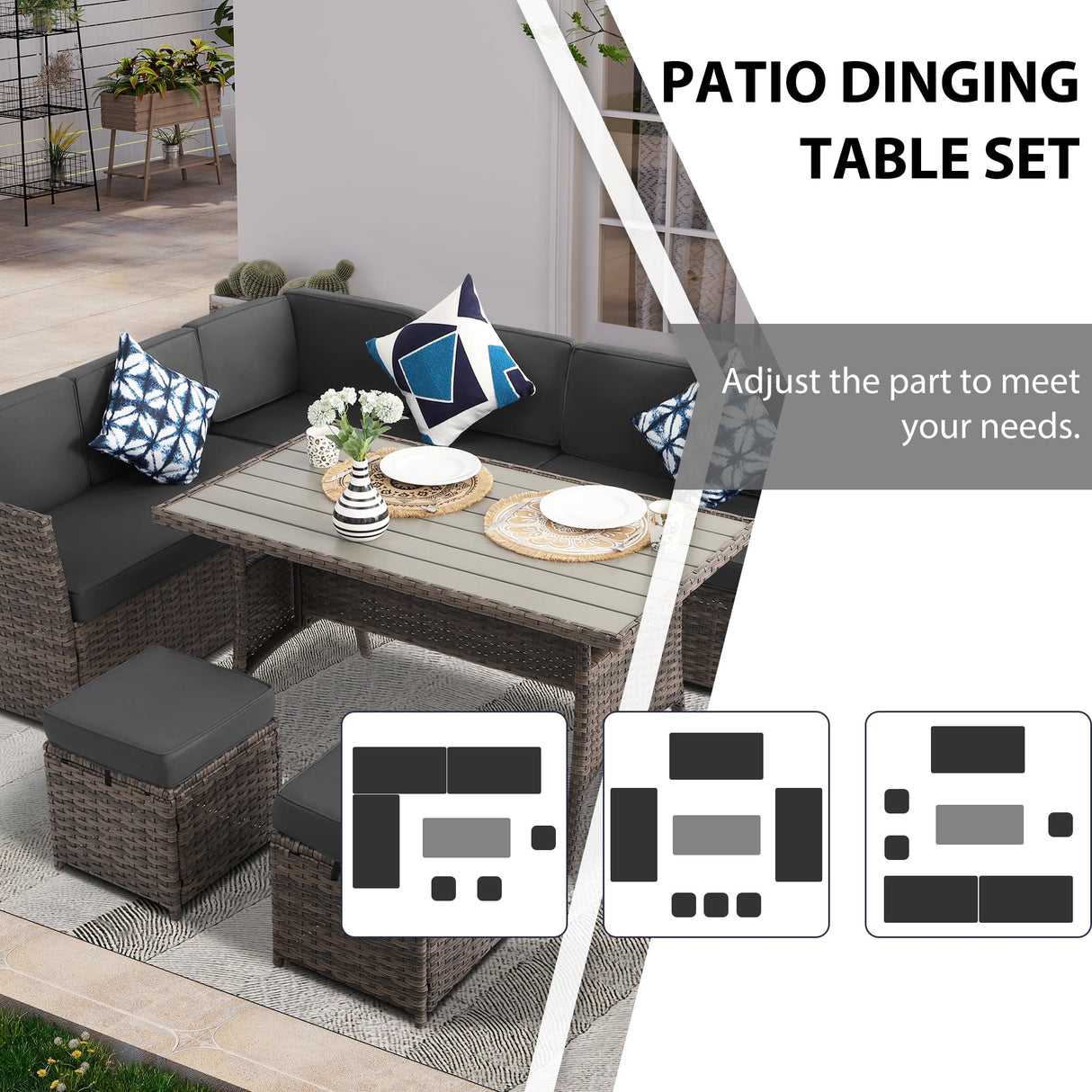 KIGOTY Patio Set 7-Piece Outdoor Dining Set,Patio Table and Chairs Set with Soft Cushions Lawn Furniture for Deck,Backyard, Garden (BR-Grey) KIGOTY