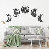 Jetec 5 Pieces Moon Phase Wall Decor Boho Hanging Moon Phase Nordic Wood Wall Art for Living Room Bedroom Home Decoration Room Apartment Bar Ornament(Black) Jetec