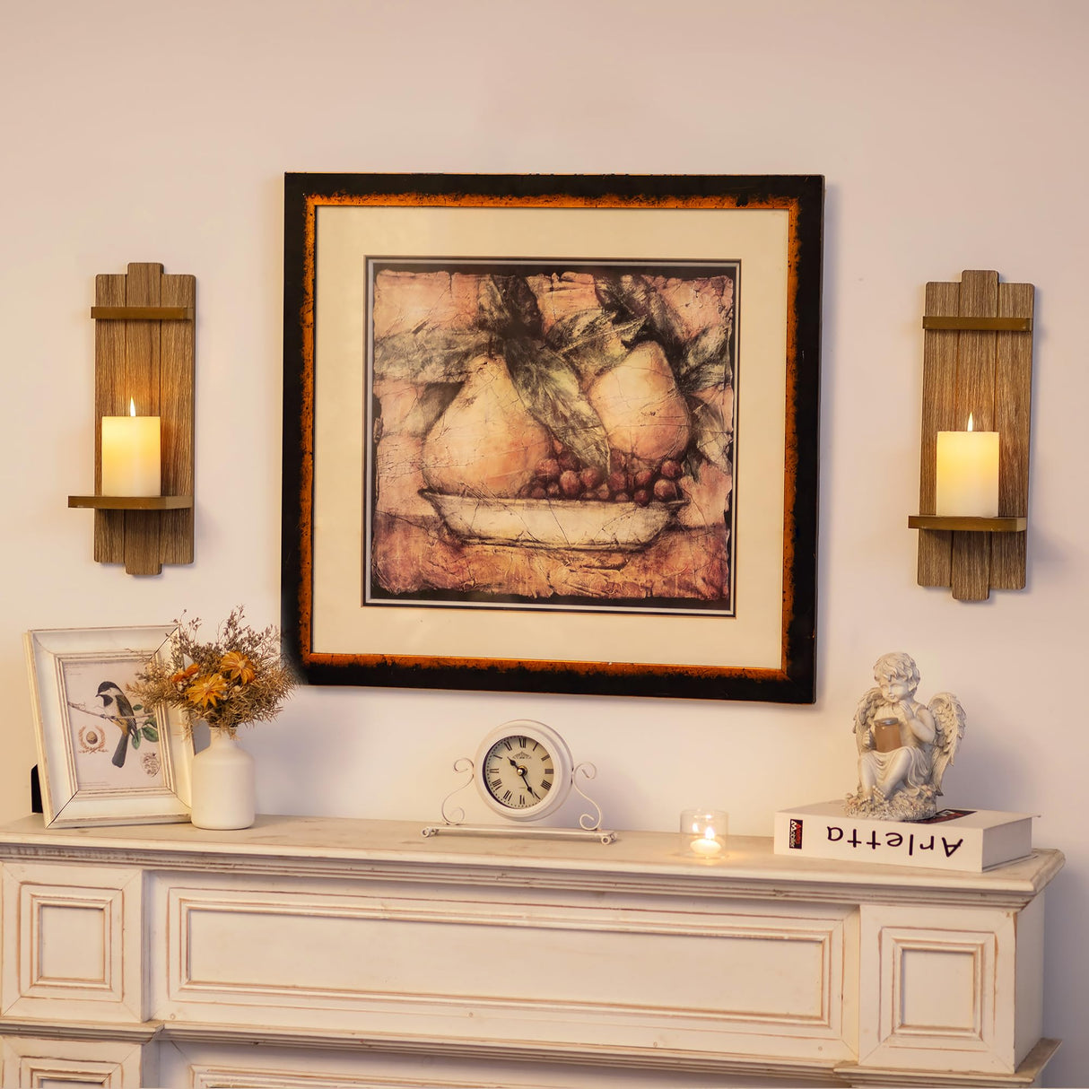 Walasis Wall Candle Holder for Farmhouse: Wood Candle Sconces Wall Decor Set of 2 - Distressed Candle Holders for Small Vase Pillar Candles Tealight Walasis