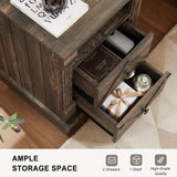 BuildHom Farmhouse Nightstand with Charging Station, 18" Modern Wood Side Table, 2 Drawers End Table & Roman Column Design for Living Room, Bedside Table with Open Shelf for Bed Room, Dark Rustic Oak BuildHom