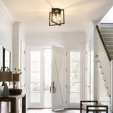 LEIP 3-Light Ceiling Light Fixture, Semi-Flush Mount Light with Contemporary Geometric Metal Cage, Farmhouse Industrial Lighting for Kitchen Living Room Bedroom Hallway Foyer, E26 Black LEIP