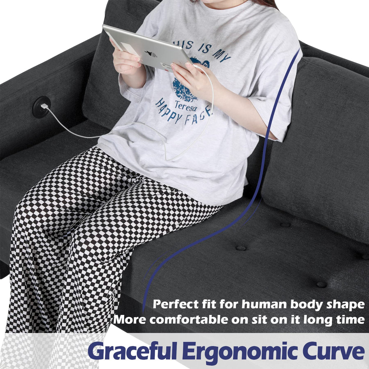 STHOUYN Comfy Loveseat Sofa Small Grey Couch, Small Love Seat Bedroom, Mid Century Modern Couches Living Room Dorm Office, 2 Seater Couch Deep Seat Sofas, 57”W (Dark Grey (Loveseat)) STHOUYN