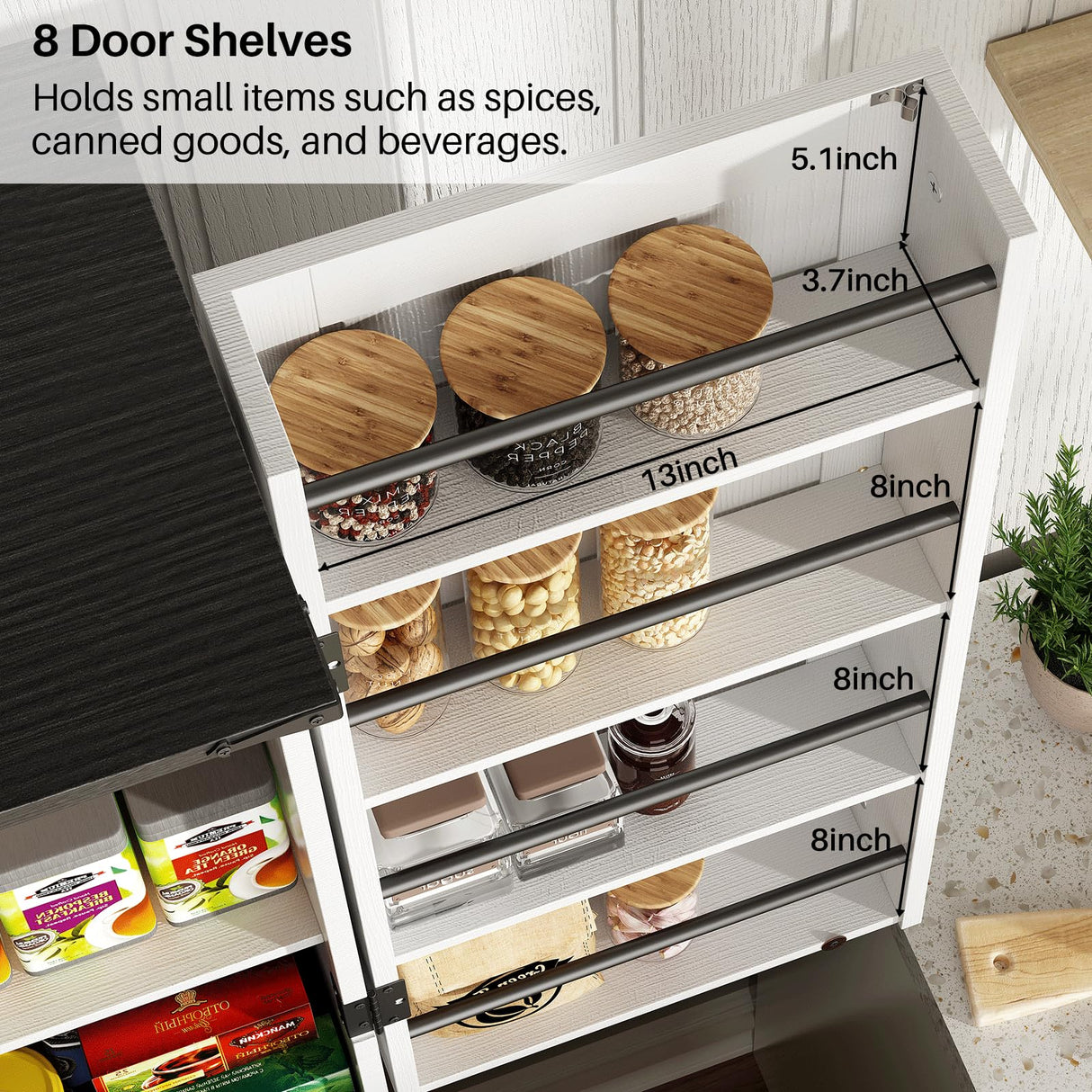 Redlife 72" Tall Kitchen Pantry, Farmhouse Storage Cabinet with Barn Doors, Tall Food Pantry with Doors, Rustic Wood Cupboard for Kitchen, Dining Room, Bathroom (White) Redlifeᅟᅠ