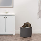 IRIS USA Large Top Entry Cat Litter Box with Scoop, Stylish Round Cat Litter Box Enclosure, Kitty Litter Box, Dark Gray/White IRIS
