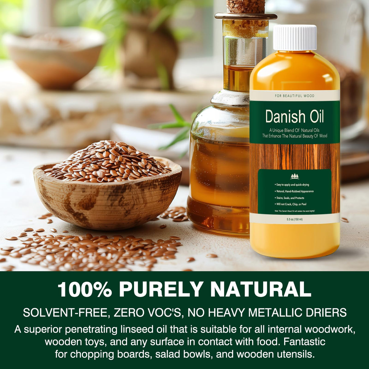 Danish Oil for Wood - Pure Polymerized Linseed Oil Wood Finish & Sealer - Ideal for Furniture, Butcher Blocks, Salad Bowls, & More - Restore & Protect, Fast Curing LIIZOUSUDA