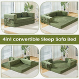 GEARIVY Folding Sofa Bed Convertable Corduroy Couch King Size Floor Sleeper 4-in-1 DIY Combination Modular Sofa Fold Out Futon Lounge Comfy Foldable Lazy cama for Living Room (Green, 70.86") GEARIVY