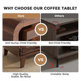 Walnut Coffee Table with Storage, 39" Mid Century Modern Coffee Table for Living Room Rectangle Wooden Center Table Small Fluted Tea Table with Sliding Door and Open Shelves Luoxiao