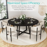 Black Round Dining Table for 6 - Modern Circle 51 Inch Large Room Kitchen Dinning Tables for 4 to 6 Person Seats Small Spaces Wood Dinner Mesa De Comedor Redonda NUTIKAS