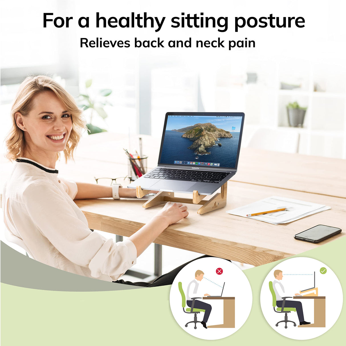 My Fat Gorilla - Wooden Laptop Stand, Wood Computer Stand, Bamboo Laptop Stand Compatible with 10-15'', Universal Laptop Shelf, Ergonomic MacBook Holder, MacBook Stand, Laptop Riser for Desk MY FAT GORILLA
