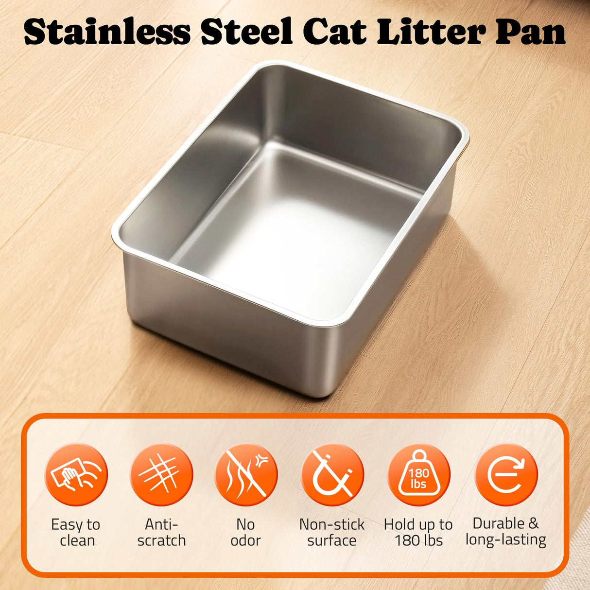 Pawtners Stainless Steel Cat Litter Box, XL Extra Large Kitty Litter Pan, Front Entry Top Exit Hooded Metal Cat Toilet for Odor Control with Removable Lid & Scoop, Anti-Leakage, Easy to Clean Pawtners