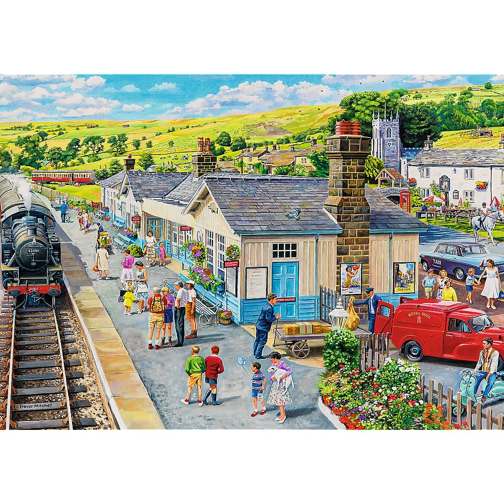 Trefl The Village Station 1000 Jigsaw Puzzle Premium Plus Tea Time 27"x19" A Series of Painted Nostalgic Pictures, Perfect Matching of Elements, for Adults and Children from 12 Years Old Trefl