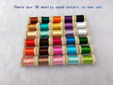 Jinmaya Silk Thread Spools Chinese Natural Pure 100% Mulberry Silk for Handmade DIY Embroidery 30 Colors on Wood Spools, Red, Navy, Blue, Yellow, Green, White Jinmaya