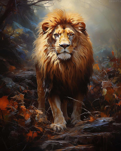 OKSGYTA Lion Paint by Numbers for Adults, Acrylic Oil Painting by Numbers Kits for Beginner with Paintbrushes Brushes Paintwork Art Canvas for Home Decor 16x20 inch / 40x50 cm