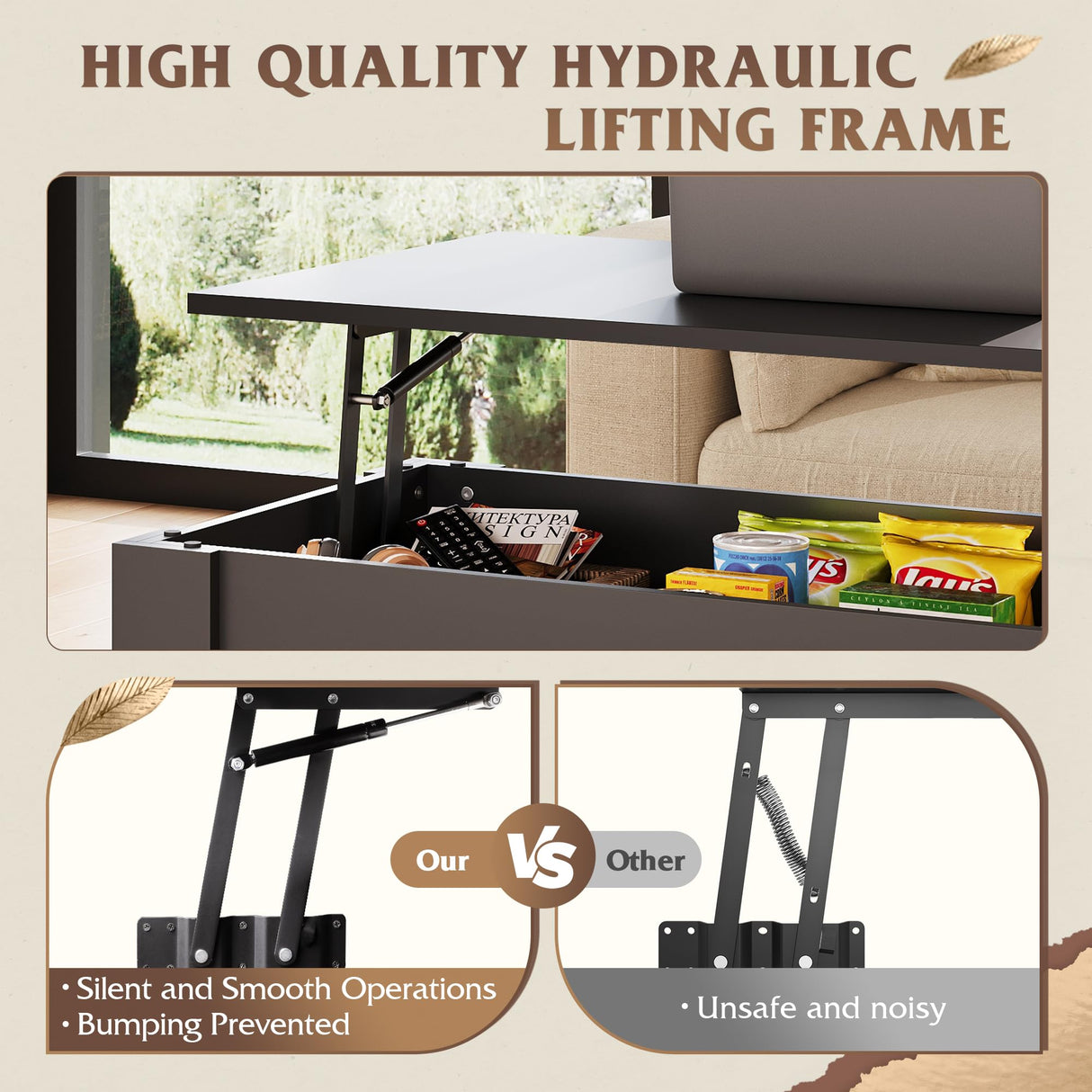 WLIVE Coffee Table, 39" Lift Top Coffee Table with Hidden Compartment, Storage Shelf and Lifting Top for Home Living Room, Office and Reception Room, Black WLIVE