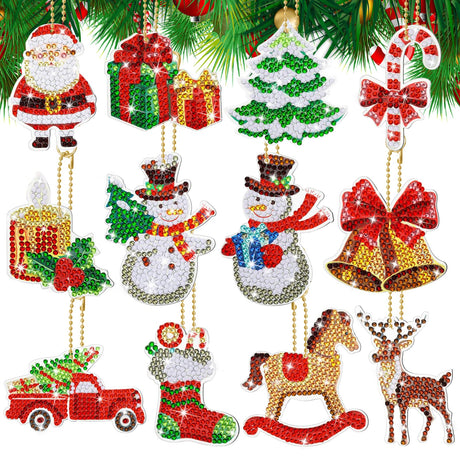 12Pack Christmas Diamond Art Ornaments Xams Diamond Painting Ornaments DIY Painting Keychain Kits for Adults Christmas Family Decor Hanging Kits Dolkoic