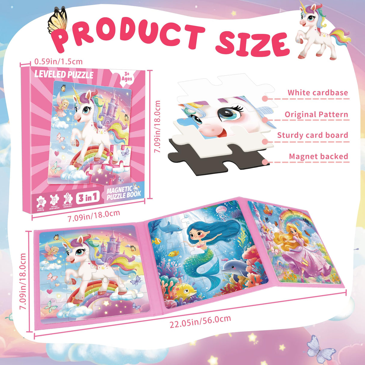 Magnetic Puzzles for Toddlers Ages 3-5, Unicorn Mermaid Princess Magnetic Puzzles for Kids Ages 4-6, Travel Jigsaw Puzzles Toys for Car Airplane Road Trip Activities Game, Girls Birthday Gifts Sticeard