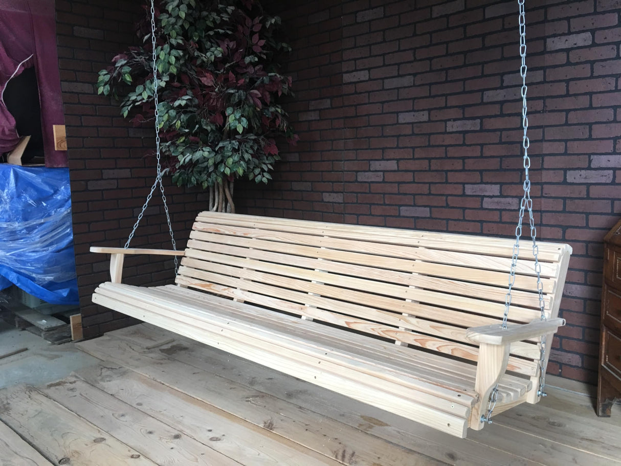Generic 7ft Cypress Rolled Contoured Porch Swing, Heavy Duty Chains (800Lbs) with Cup Holder Arms, Unfinished Natural Wood Tone Generic