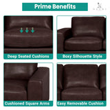 Naomi Home Freya Genuine Leather Sofa - Luxurious Comfort, Goose Feather Cushion Filling, Square Arm Design, Sturdy Block Legs, Elegant Espresso - Ideal for Living Room, Office, or Bedroom Naomi Home