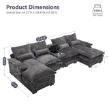 Suheww U Shaped Modular Sectional Sofa, 124.8" Cloud Couch for Living Room, Grey Fluffy Chenille Couch with Console Cupholders and USB Port Comfy Sofas for Apartment Studio Office Suheww