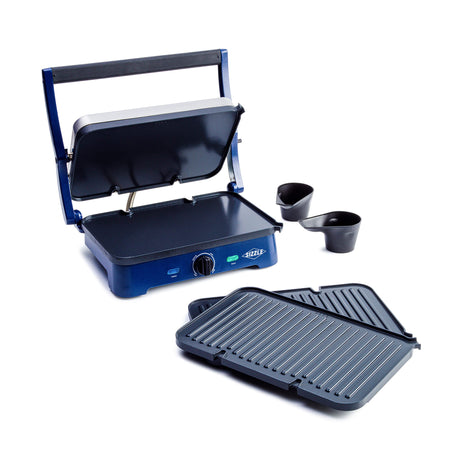 Blue Diamond Electric Contact Griddle, Healthy Ceramic Nonstick, PFAS & PFOA-Free, Open Flat Design, Metal Utensil Safe, Drip Tray, Dishwasher Safe Removable Plates, Adjustable Temperature, Blue Blue Diamond