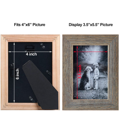 Yaetm 4x6 Rustic Wooden Picture Frame Set of 2, Farmhouse Solid Wood Frame with High Definition Real Glass, Distressed Grey Photo Frames for Table Top & Wall Mounting Display