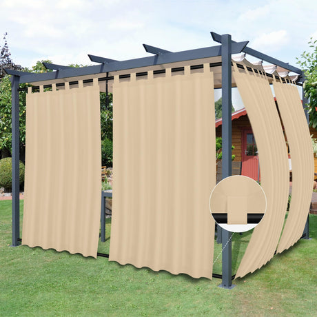Easy-Going Outdoor Patio Curtains Detachable Tab Top Windproof Weatherproof Curtain for Cabana, Porch, Pergola and Gazebo, Tab Bottom Drape, 2 Panels, 54W x 84L inch, Beige Easy-Going
