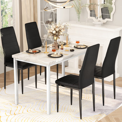 Hooseng Dining Table Set for 4- Space Saving Kitchen Table and Chairs for 4, Modern Style Faux Marble Tabletop & 4 PU Leather Chairs, Perfect for Dining Room,Breakfast Corner Small Spaces,Whi - WoodArtSupply