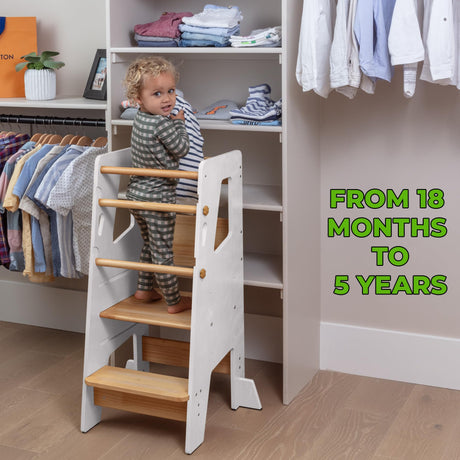 Toddler Standing Tower - Complete Toddler Kitchen Stool Helper - Ideal Kids Kitchen Step Stool for Learning New Skills - 2024 Design with Safety Feet - White Ocodile