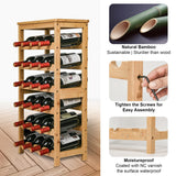 VASMIA Wine Rack Free Standing Floor, 6-Tier Display Wine Storage Shelves with Table Top, 24-Bottle Bamboo Wine Rack Shelf for Kitchen Bar Dining Room Living Room, Natural VASMIA