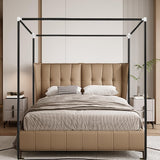 Stainless Steel Canopy Bed Frame Twin Size, Sturdy Post Poles Thicken Twin Size Canopy Frame for Metal Bed Wood Bed Bedroom Decor, Black Jondow