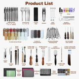FIOQE 588Pcs Leather Craft Kit with 52 Stamps, 15 Wax Threads, Cutting Mat, 100+ Tools - DIY Leatherworking Set for Bag, Belt, Jacket - Engraving, Punching, Sewing, Stamping Tools for Beginners & Pros Fioqe