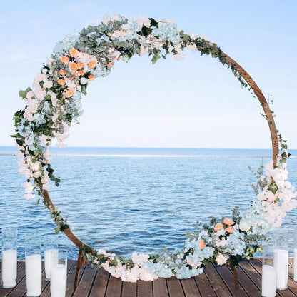 6.6FT Round Wooden Wedding Arch, Wooden Arch Backdrop with Natural Finish, Rustic Wedding Arch for Ceremony Bridal Shower Garden Decor - WoodArtSupply