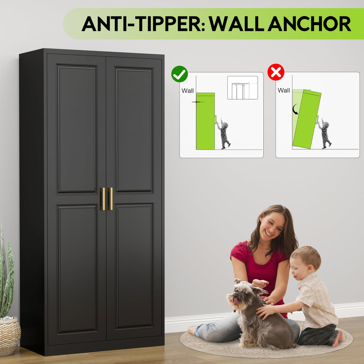 UNICOLY Armoire Wardrobe Closet with Doors, 71'' Wardrobe Cabinet with Hanging Rod, Metal Closet with 2 Adjustable Shelves for Bedroom School, Employee, Gym, Armarios De Ropa para Dormitorio, Black UNICOLY