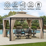 Westcharm Universal Gazebo Curtains 12' X 12' Replacement 4 Panels Privacy Curtain Set for Gazebo Outdoor (Gazebo Privacy Side Wall Set Only) Westcharm