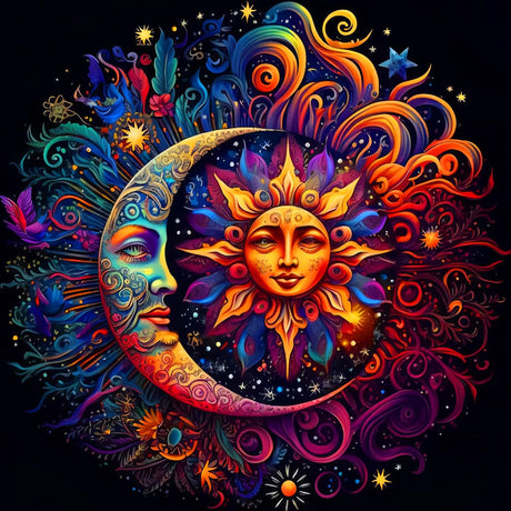 Sun and Moon Diamond Painting Kits for Adults， Sun and Moon Diamond Art Kits for Adults,DIY Full Drill Diamond Painting Gem Art and Crafts 14x14inch WoodArtSupply