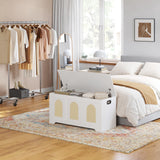DINZI LVJ Storage Chest, 39.4" Rattan-Like Storage Box with 2 Safety Hinges, Wooden Entryway Shoe Bench with Flip-Top, Trunk for Living Room, Bedroom, Easy Assembly, White and Natural DINZI LVJ