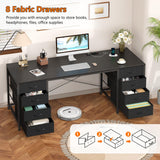 YOMILUVE 60 Inch Computer Desk with 8 Drawers, Home Office Desk with Power Outlets, Work Study Gaming Desk with 8 Fabric Drawers, Black YOMILUVE