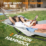 Everyfun Double Hammock with Stand, 2 Person Cotton Rope Hammock with Removable Polyester Pad, 500LBS Capacity, Portable & Adjustable Design, Includes Storage Bag, Indoor Outdoor Use,Dark-Gray Everyfun