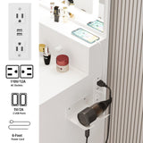 LIKIMIO Vanity Desk with LED Lighted Mirror & Power Outlet & 4 Drawers, Makeup Table Set with Storage Stool and Hair Dryer Stand, White LIKIMIO