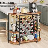 Dripex Wine Bar Table Cabinet with Power Outlet, LED Home Mini Bar Coffee Cabinet for Liquor, Metal Wine Bar Stand with 5-Tier Bottle Storage Shelves, Wine Racks with Glass Holders Dripex