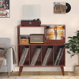 LELELINKY Large Record Player Stand, Turntable Stand with Storage, Vinyl Record Holder with Display Area, Record Player Table Holds Up to 300 Albums, Record Stand for Music Room Living Room-Walnut LELELINKY
