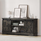 DWVO TV Stand for TVs up to 65 Inch, Farmhouse Entertainment Center with Storage Cabinets and Sliding Barn Doors, Rustic Media TV Console Table for Living Room, Dark Rustic Oak DWVO