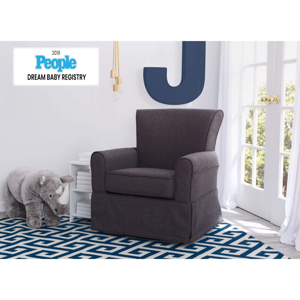 Delta Children Upholstered Glider Swivel Rocker Chair, Charcoal Delta Children