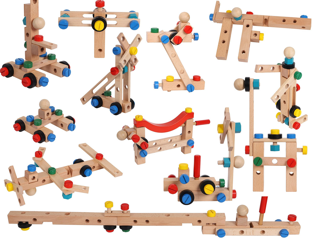 Wooden Nuts and Bolts Set - Construction Work Bench Chair - Wooden Construction Kits for Kids - Wooden Toys for 4 Years Old -Compatible with TOWO Nuts Bolts Set Toys of Wood Oxford