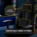 Corsair TC100 Relaxed Gaming Chair - Fabric - Racing-Inspired Design - Lumbar Pillow - Detachable Memory Foam Neck Pillow - Adjustable Seat Height - Adjustable Armrests - Black Corsair