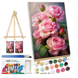 ATDMS Paint by Numbers Kit for Adults with Frame Flowers Paint by Numbers Kit with Easel DIY Adult Paint by Number Kits on Canvas Framed Floral Oil Painting Kits for Home Wall Decor 8x12 Inch ATDMS